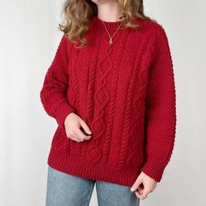 Vintage Handmade Cable Knit Oversized Fisherman Nordic Aran Canada Wool Sweater